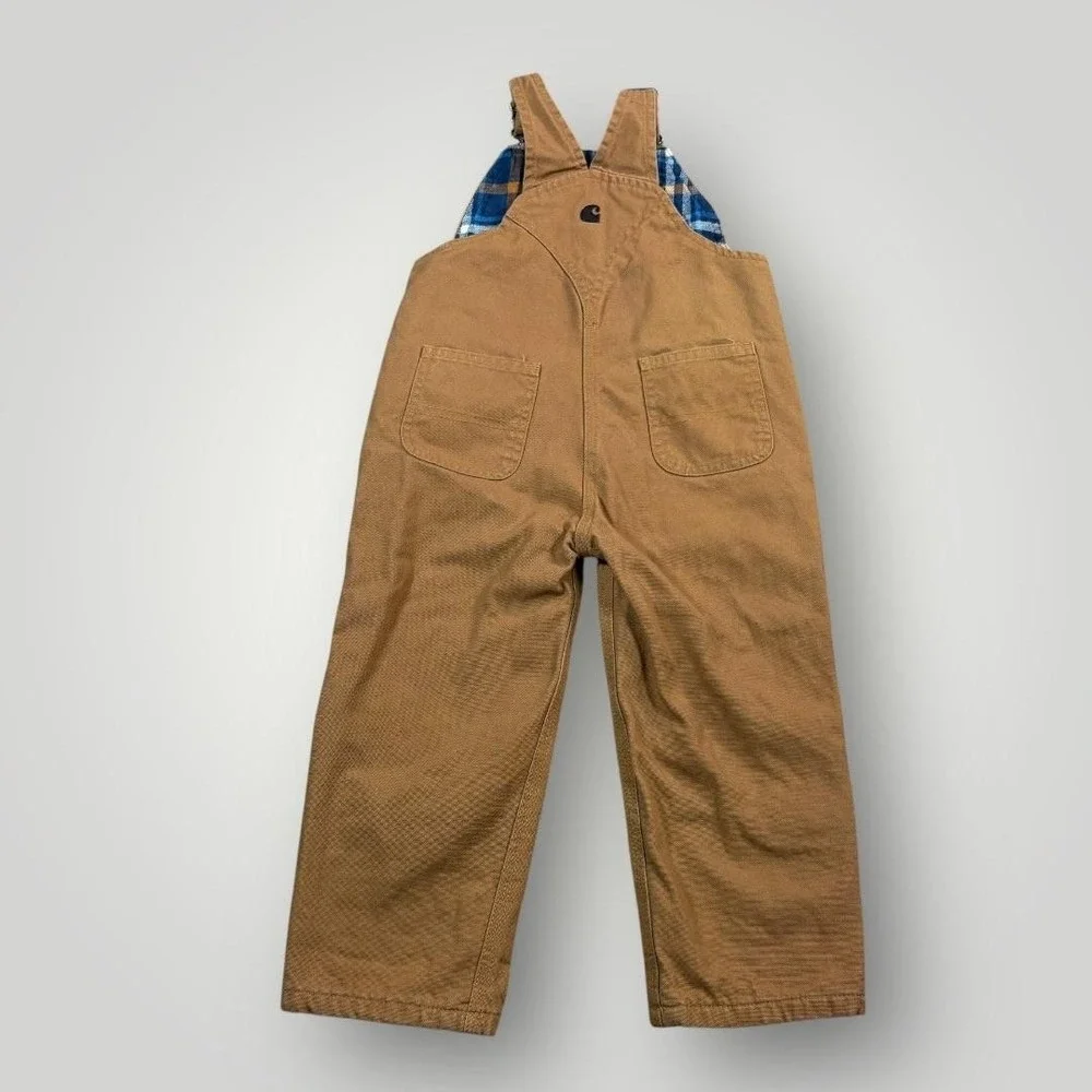 Carhartt Overalls Boys 3T Brown Canvas Flannel Lined Bib Pants Playwear Workwear